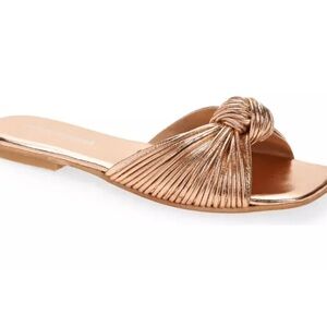 Jeffrey Campbell Knaughty Rose Gold Knotted Slip-On Flat Sandal (Rose Gold, 9)